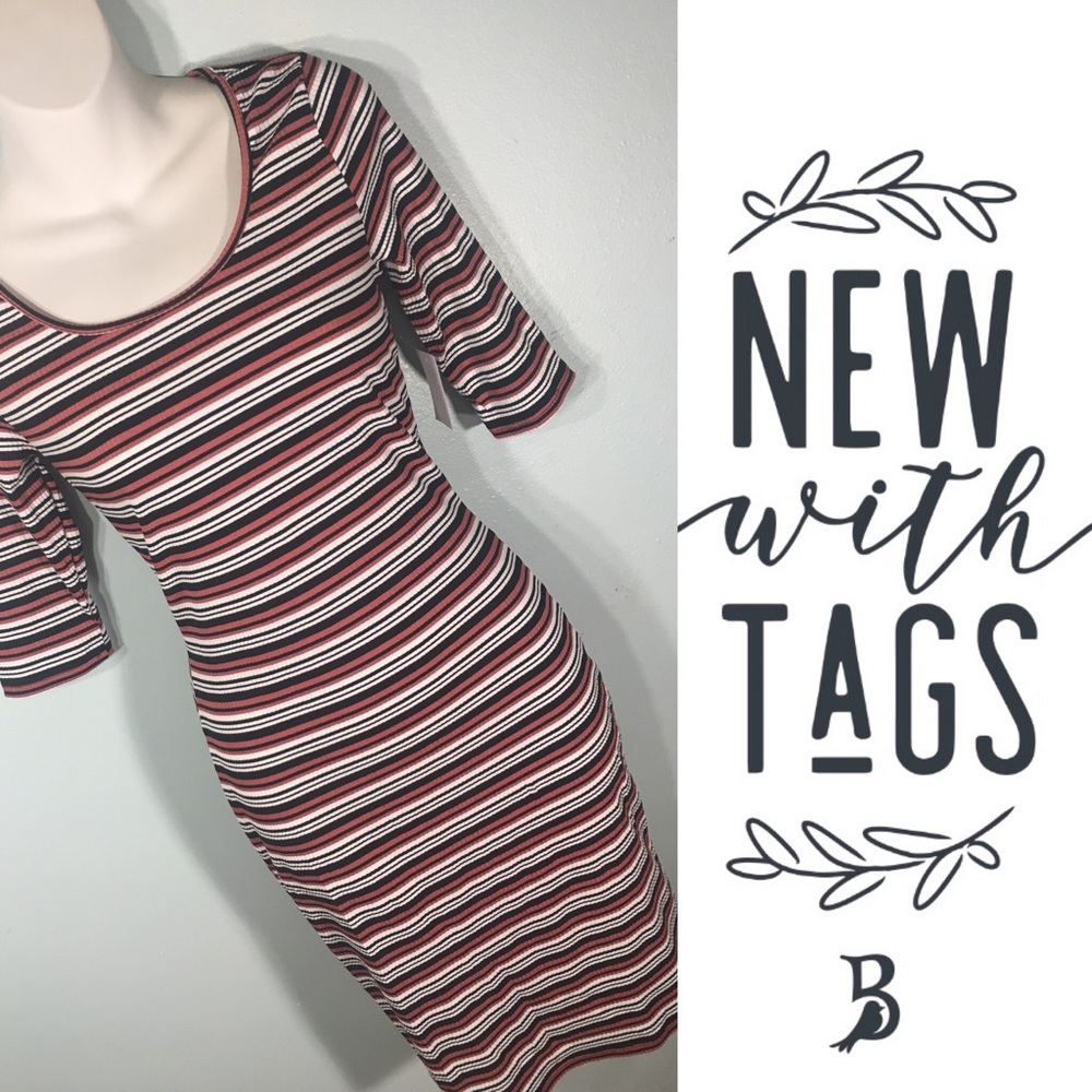 Pink Black Stripe 3/4 Sleeve Charlotte Russe Dress
